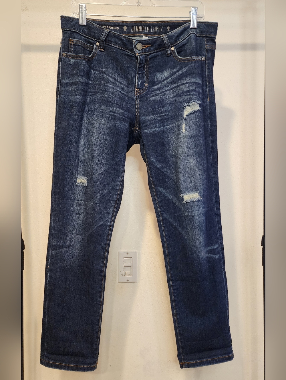 Jennifer Lopez Dark Wash Boyfriend Jeans - Distressed Blue